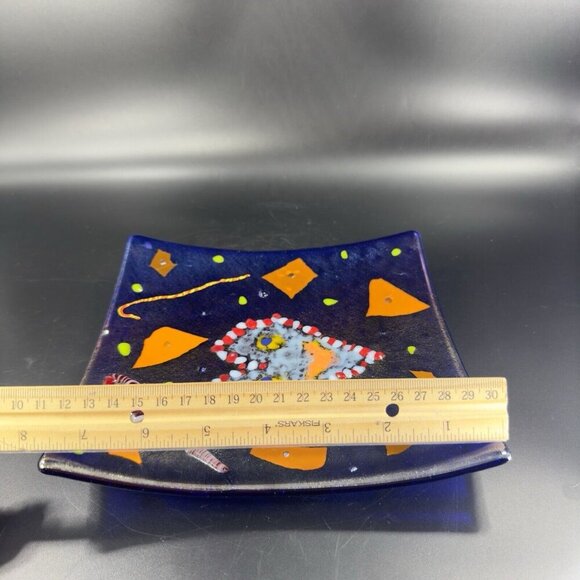 Hand Made Dichroic Fused Art Glass Square Dish Plate Christmas Decorated Vintage - Picture 4 of 15